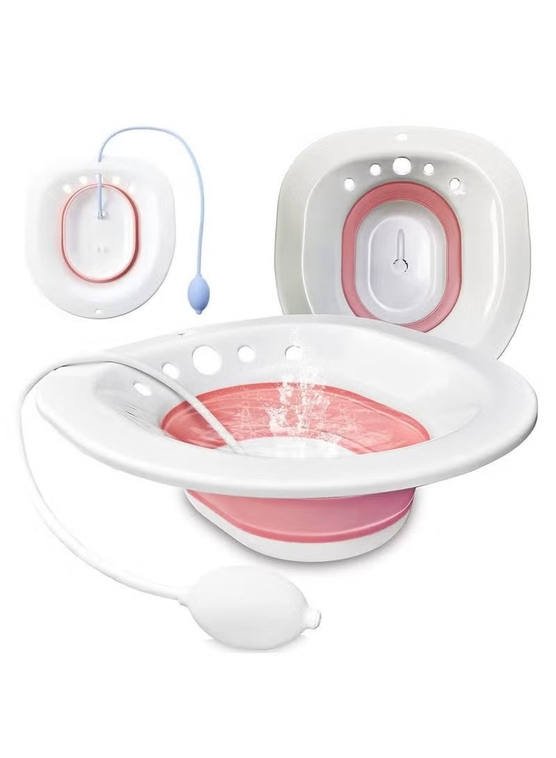 Bukela Sitz Bath for Toilet Seat, Steam Seat for Toilet, Foldable Postpartum Care Basin, Suitable for Pregnant Women, Postpartum Care Sitz Bath for Hemorrhoids (Pink, with Flusher) - Image 1